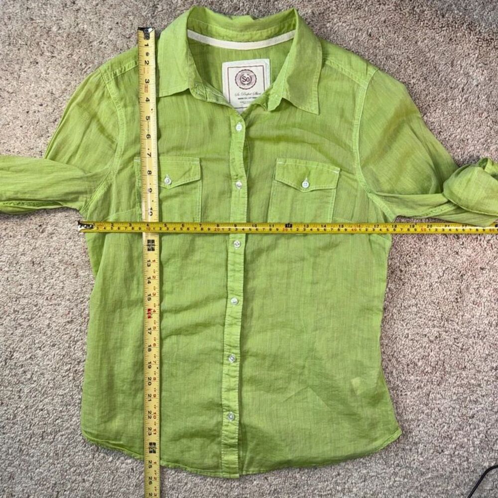 Lime Green Button Up Camp Shirt Lightweight Cotton Blouse Boho Summer Size L - Picture 3 of 6
